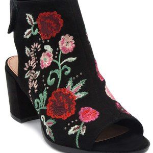 Sugar Microsuede Embroidered peep toe heels!